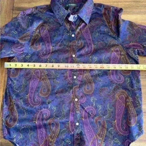 Womens Lauren Ralph Lauren Paisley Button Down Shirt Blouse Multi Color - Picture 5 of 15